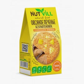 Печенье овсяное "С кусочками ананаса" БЕЗ САХАРА, БЕЗ ГЛЮТЕНА, БЕЗ ЛАКТОЗЫ И БЕЗ ЯИЦ NutVill, 85г 1137308