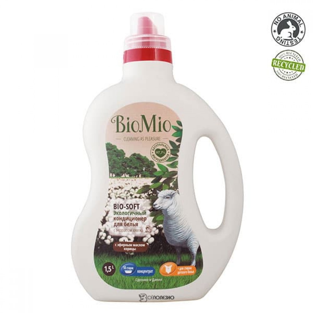 Экологичный кондиционер для белья с эфирным маслом корицы и экстрактом хлопка 1500 мл BioMio 100568