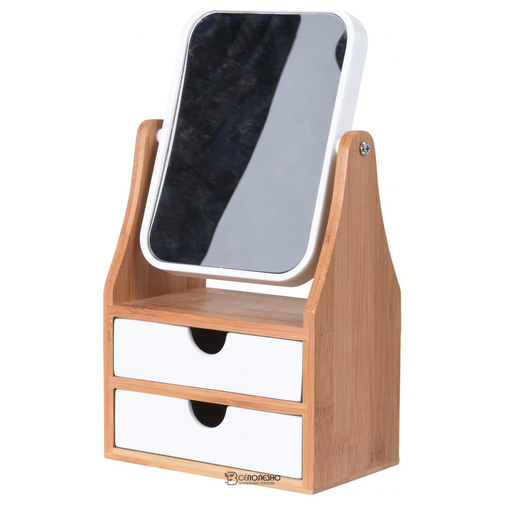 ЗЕРКАЛО стеклянное в пластмассовом корпусе на деревянной подставке с 2-мя шуфлядами  104594