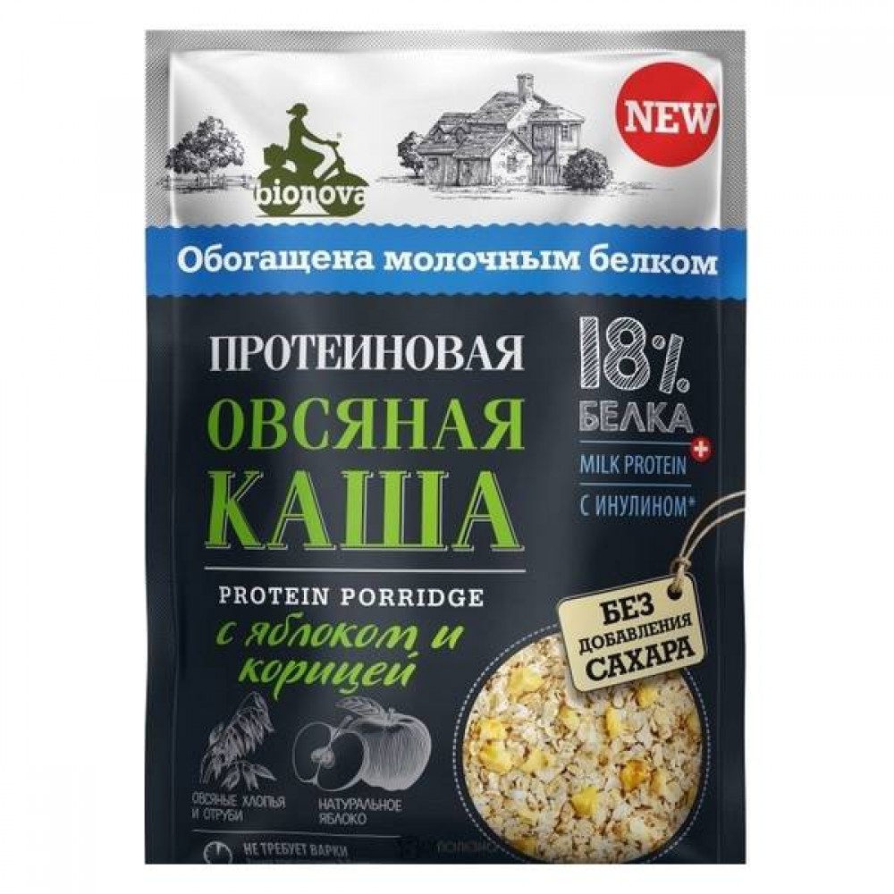 Протеиновая овсяная каша Bionova с яблоком и корицей milk protein быстрого приготовления 108249