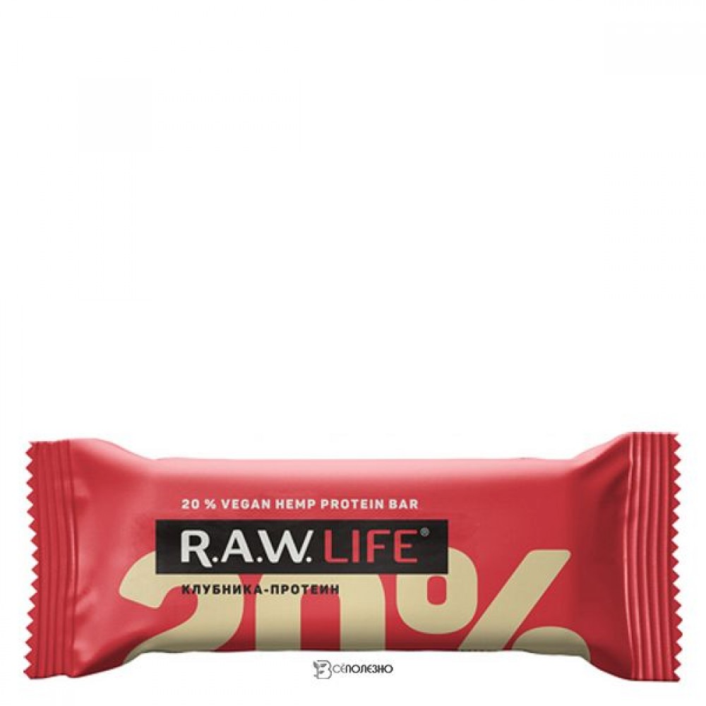 Батончик орехово-фруктовый Клубника-протеин 47 г RAW LIFE 109833