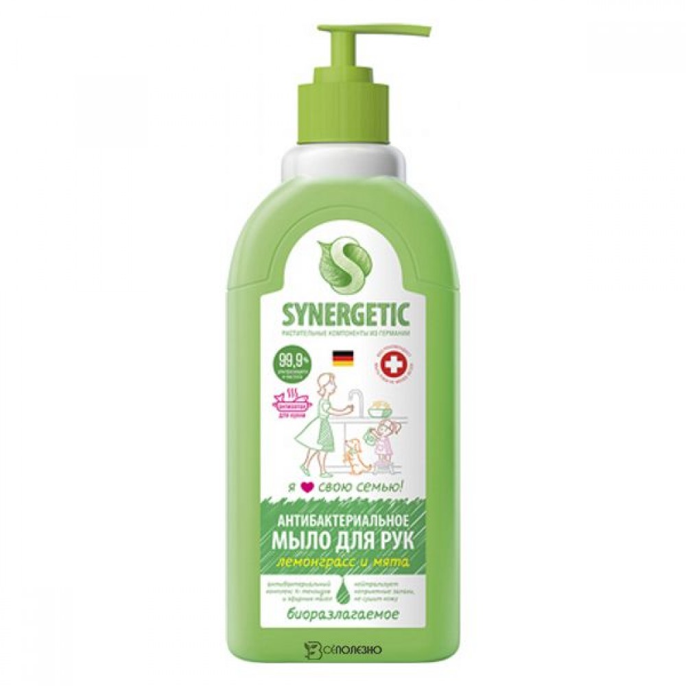 Мыло для рук жидкое Лемонграсс и мята антибактериальное 500 мл Synergetic 110731