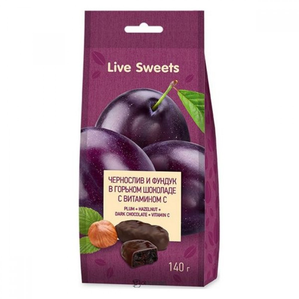 Конфеты глазированные Чернослив и фундук в горьком шоколаде 140 г Лакомства для здоровья 110991