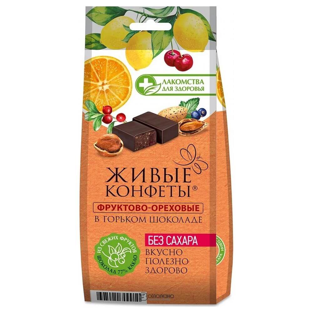 Конфеты глазированные Фруктово-ореховые в горьком шоколаде 115 г Лакомства для здоровья 110992