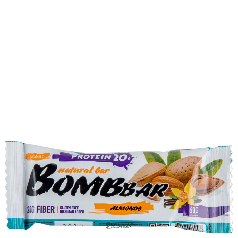 Батончик Миндаль-Ваниль неглазированный Bombbar 60 г 111140