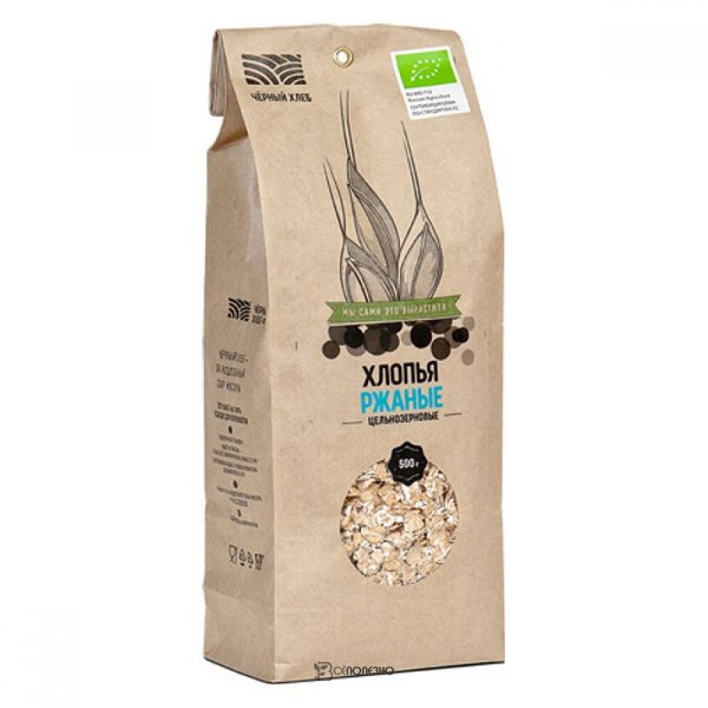 Хлопья ржаные цельнозерновые био 500 г Чёрный хлеб 111957