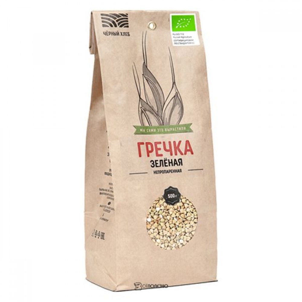 Крупа гречневая зелёная ядрица непропаренная био 500 г Чёрный хлеб 111966