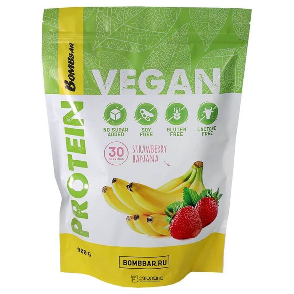 Протеин ВЕГАН Клубнично – банановый смузи 900 г BOMBBAR 113109