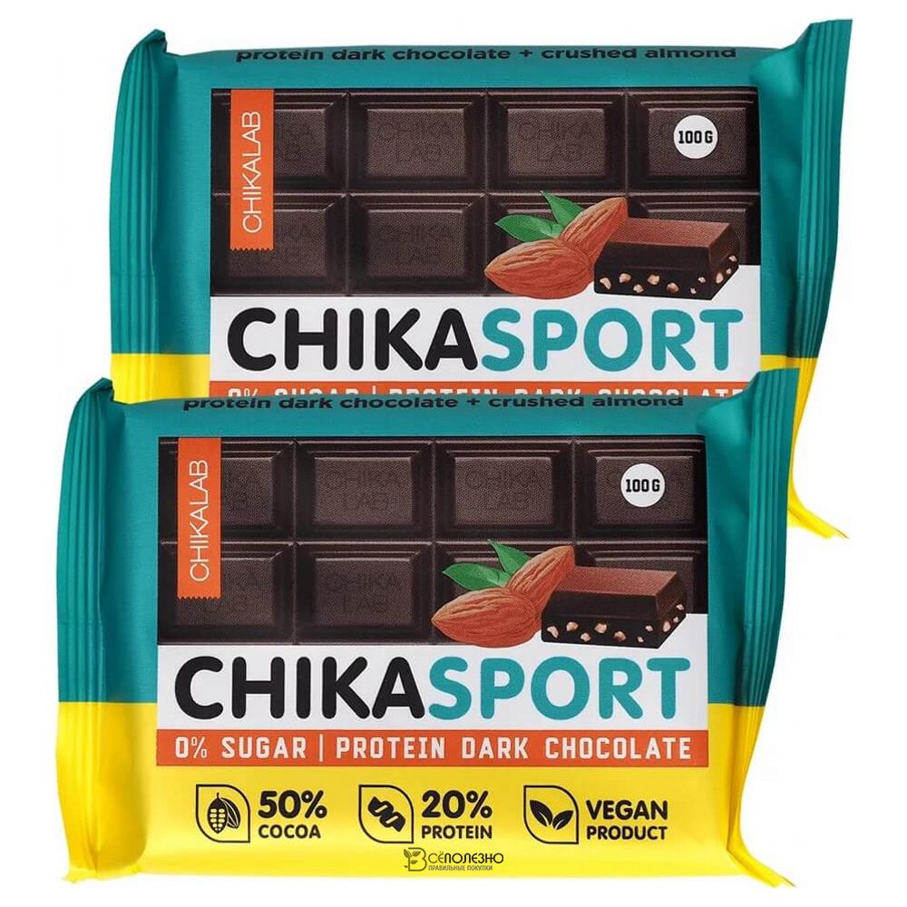 ChikaSport Шоколад темный веган с дробленым миндалем 100 г CHIKALAB 113112