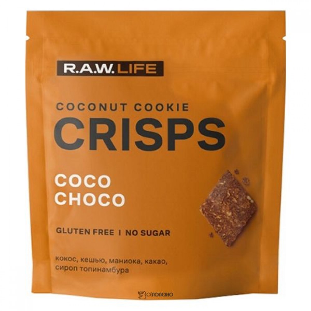 Печенье Crisps Кокос-Шоколад 75 г RAW LIFE 113354