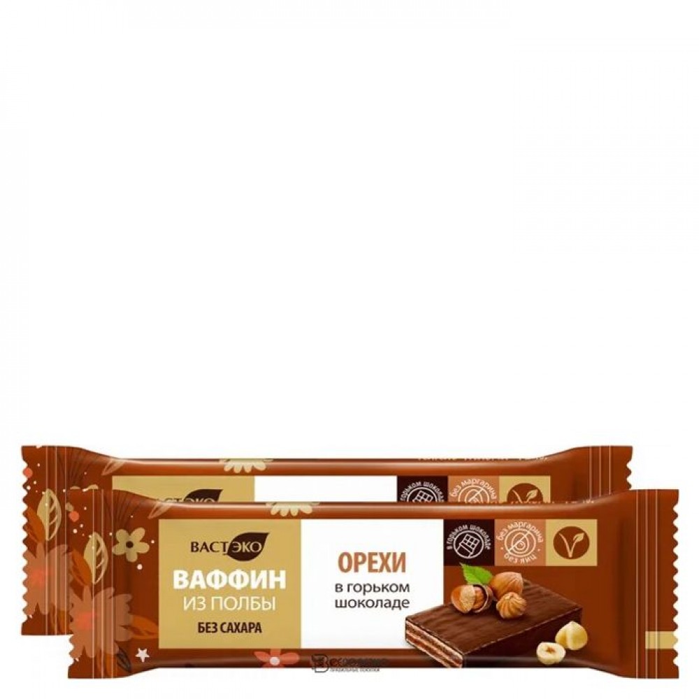 Вафли глазированные Орехи в горьком шоколаде 26 г ВАСТЭКО 1134243