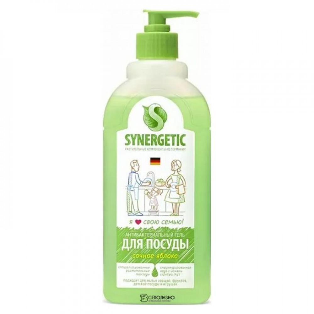 Средство биоразлагаемое для мытья посуды детских игрушек с ароматом яблока 500 мл SYNERGETIC 1134281