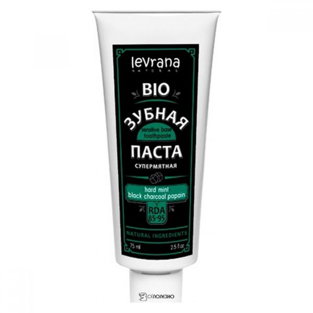 Зубная паста био супермятная Hard mint & black charcoal & papain 75 мл LEVRANA 1134294