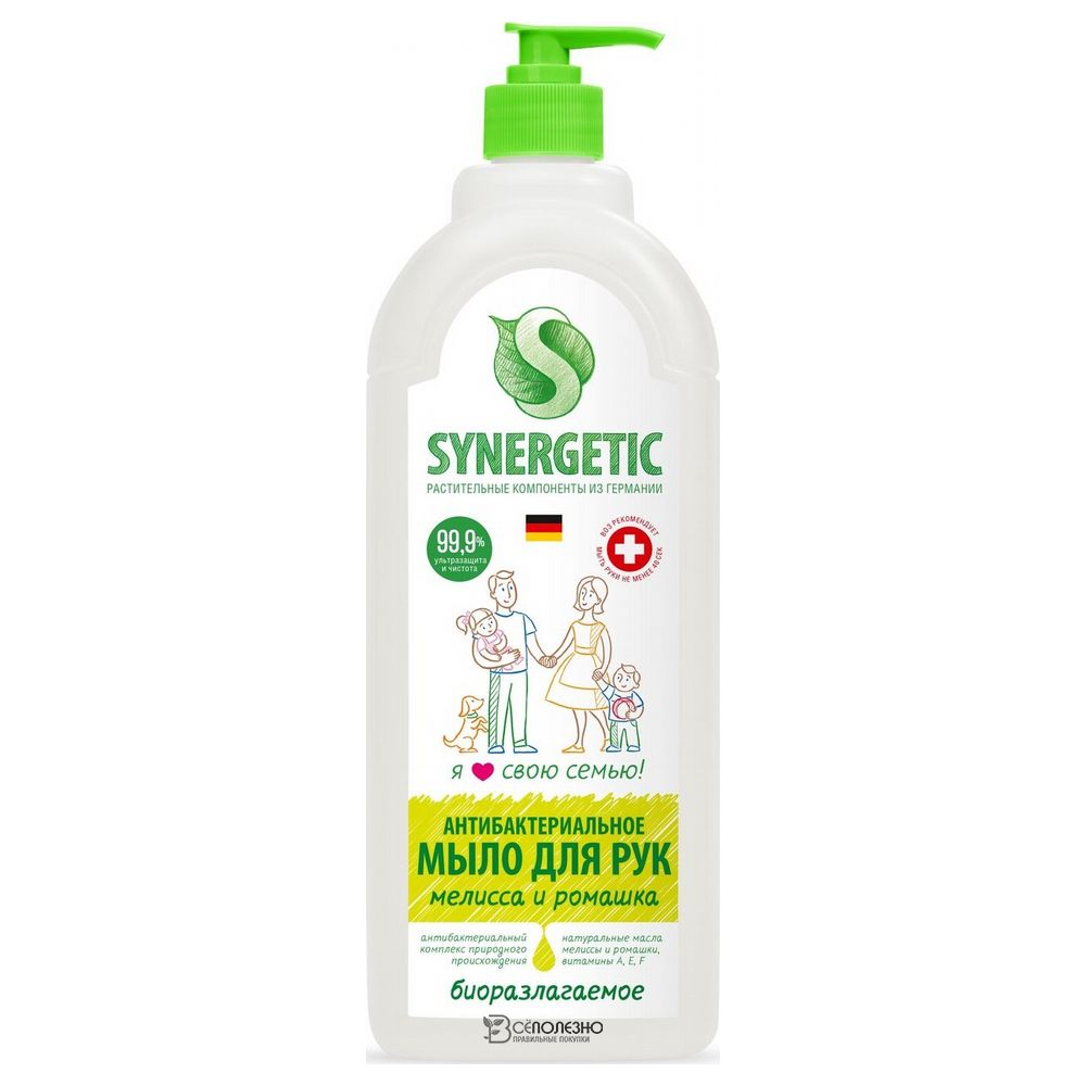 Мыло жидкое для мытья рук и тела Мелисса и ромашка ультразащита 99,9% 1000 мл SYNERGETIC 1136067