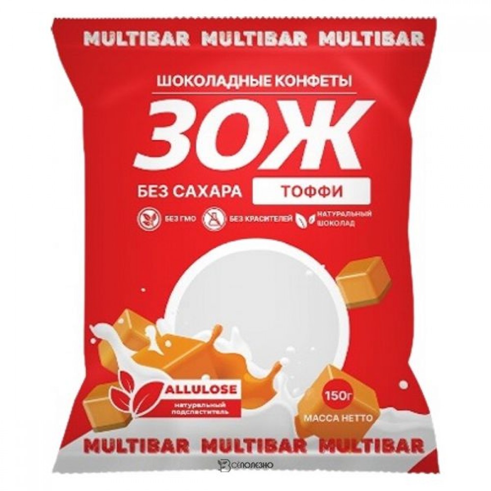 Конфеты шоколадные ЗОЖ с вкусом Тоффи без сахара 150 г MULTIBAR 1136179