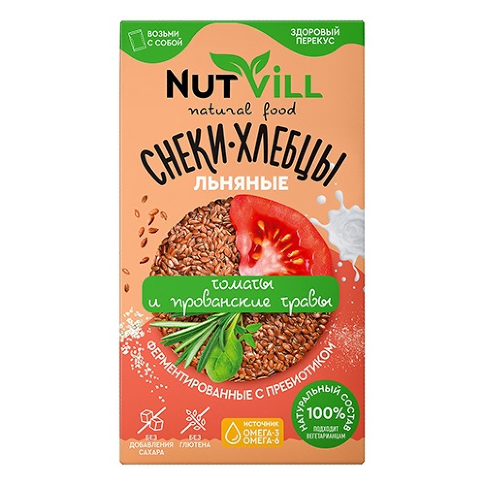 Снеки-хлебцы Томаты и прованские травы с пребиотиком ферментированные безглютеновые без сахара 70 г NUT VILL 1136779