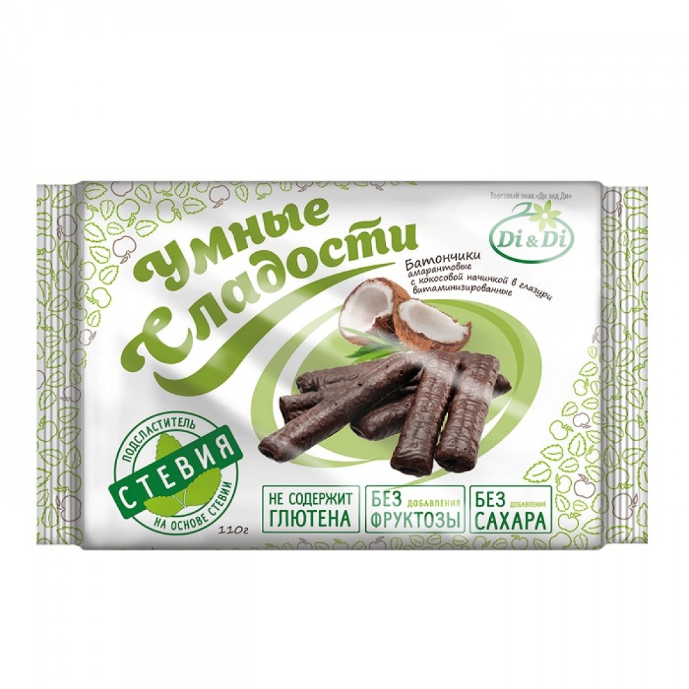 Батончики  амарантовые с кокосовой начинкой в глазури 110 г УМНЫЕ СЛАДОСТИ 1136908
