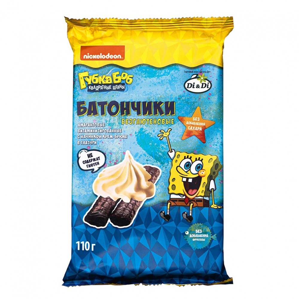 Батончики безглютеновые с начинкой крем-брюле витаминизированные 110 г ГУБКА БОБ 1136909