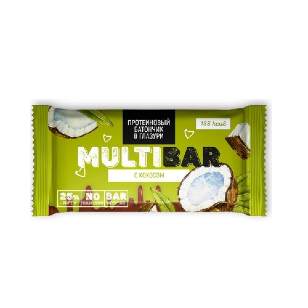 Батончик протеиновый в глазури c кокосом без сахара 40 г MULTIBAR 1136977