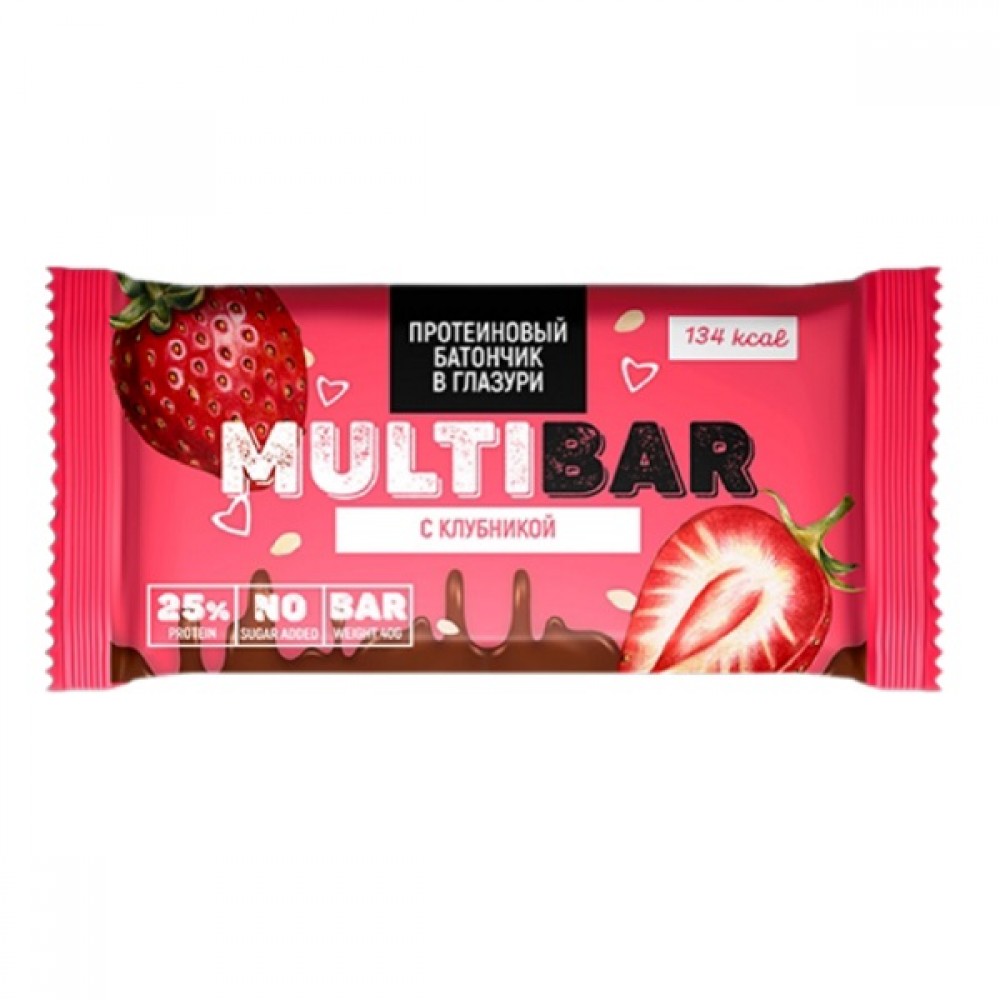 Батончик протеиновый  в глазури c клубникой без сахара 40 г MULTIBAR 1136980