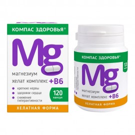 Биологически активная добавка к пище Магнезиум Хелат комплекс + В6 280 мг 120 капс КОМПАС ЗДОРОВЬЯ 1136993