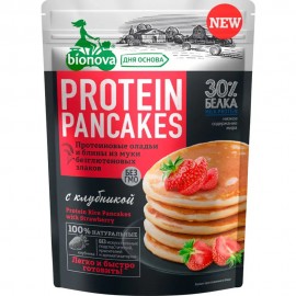 Бионова" Смесь для пригот.  протеин. оладий и блинов с  рисовой мукой и клубникой, 350  г, дой-пак 1137423