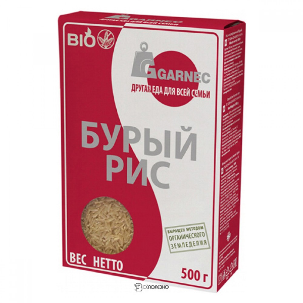 Рис нешлифованный Бурый био Гарнец 500 г 114294