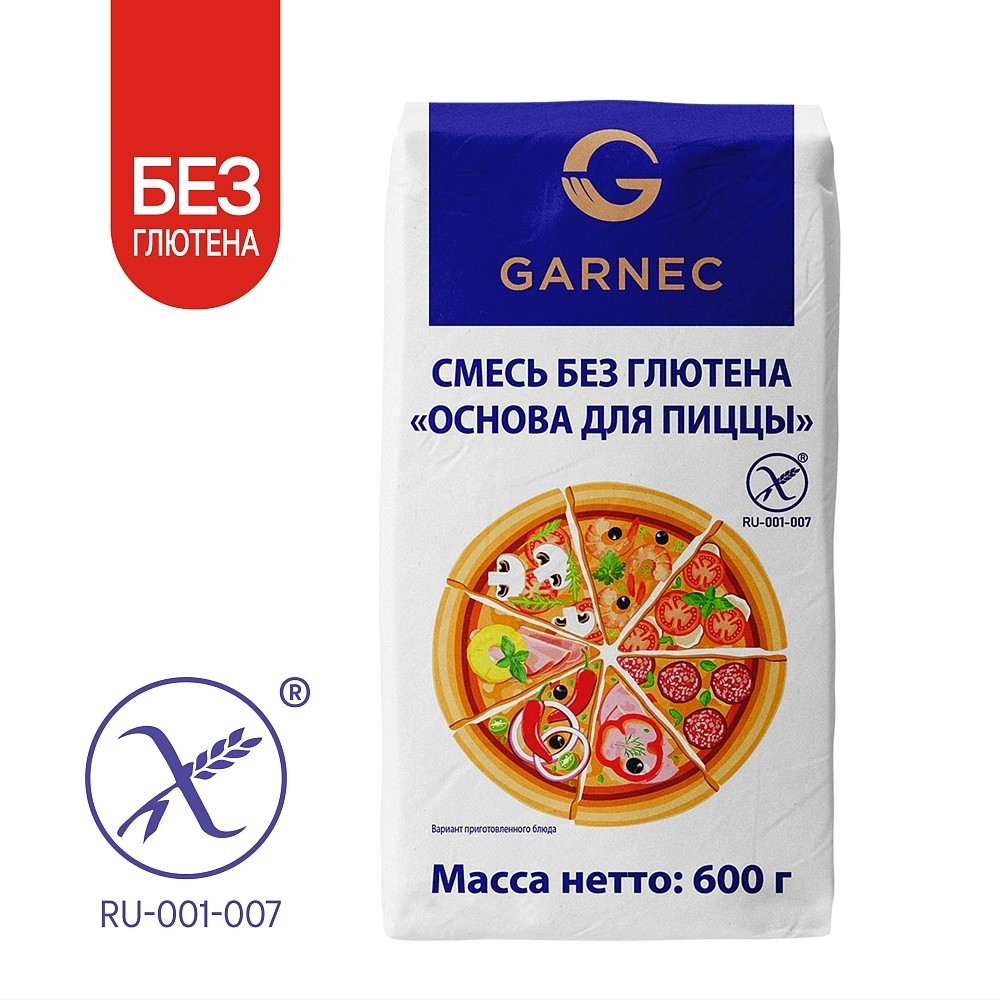 Смесь без глютена Основа для пиццы Гарнец 600 г 114301