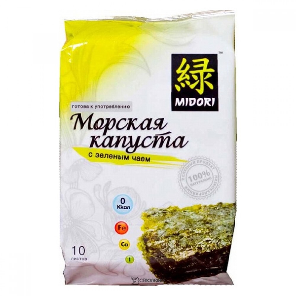 Морская капуста Мидори с зеленым чаем пластины 5 г 114343