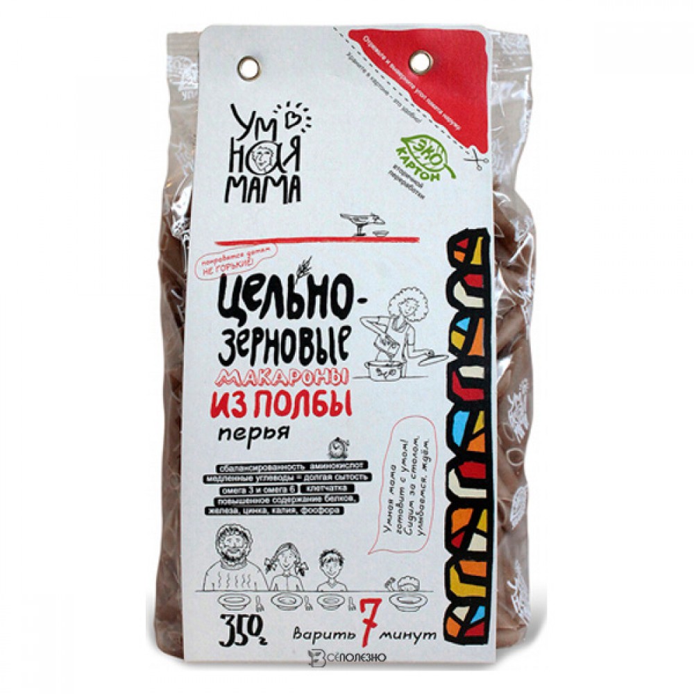 Макароны цельнозерновые из полбы Перья Умная мама 350 г 114441