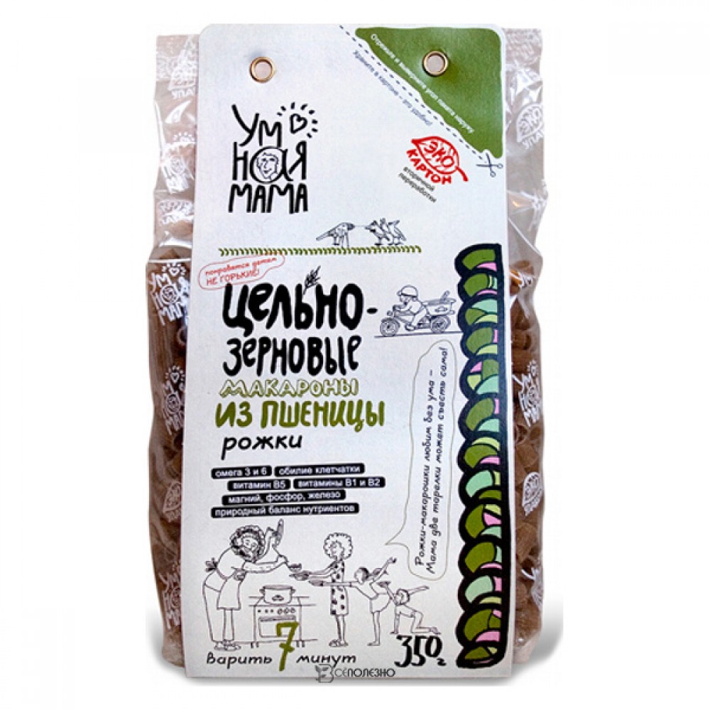 Макароны цельнозерновые пшеничные Рожки Умная мама 350 г 114442
