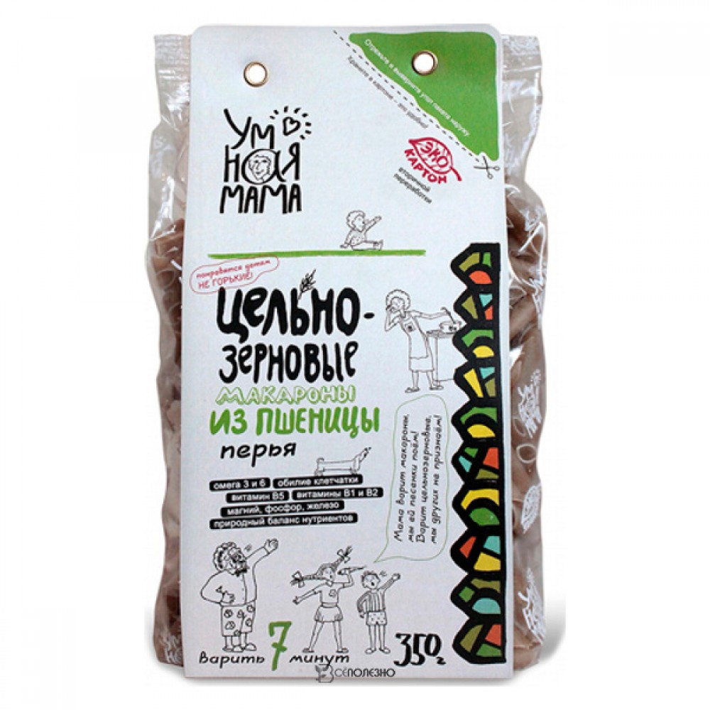 Макароны цельнозерновые пшеничные Перья Умная мама 350 г 114443