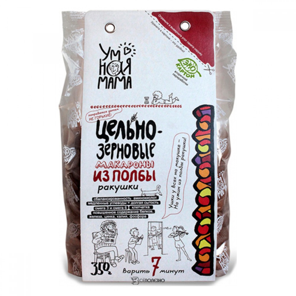 Макароны цельнозерновые из полбы Ракушки Умная мама 350 г 114446
