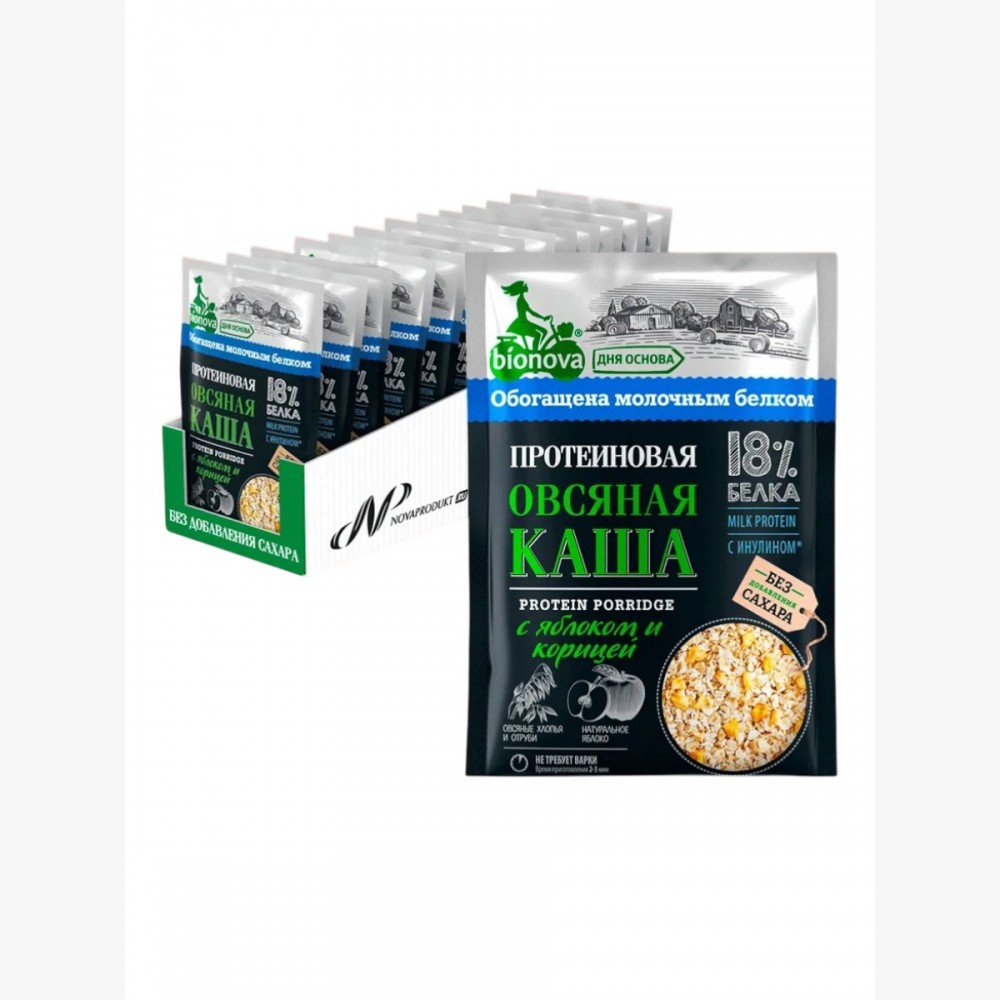 Овсяная каша с яблоком и корицей milk protein бокс 18 шт по 40 г BIONOVA 116657