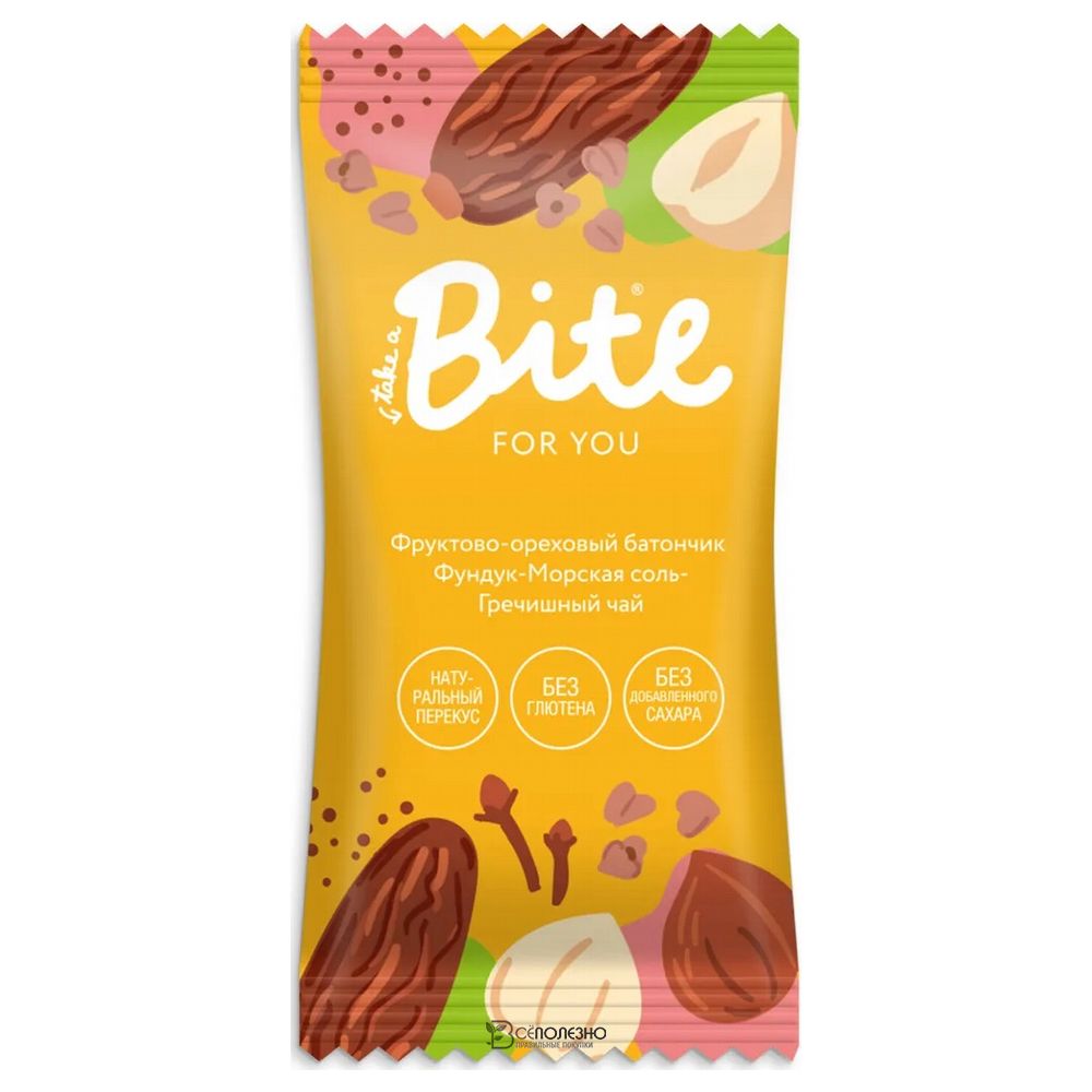Батончик фруктово-ореховый Фундук-морская соль-миндаль 35 г BITE 116666