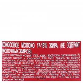Кокосовое молоко 17-19% жира Classic 400 мл MIKADO 116797