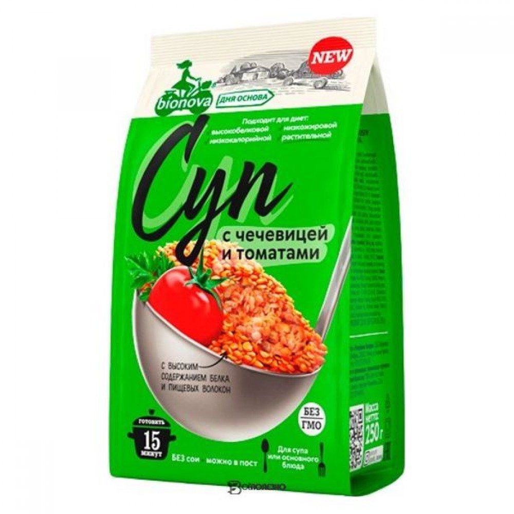 Суп С чечевицей и томатами смесь для приготовления 250 г BIONOVA 116864