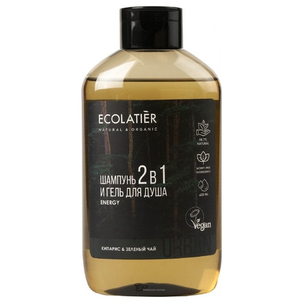 Гель для душа и шампунь 2 в 1 мужской Кипарис и зеленый чай 600 мл ECOLATIER 118913