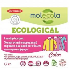 Порошок стиральный для цветного белья с растительными энзимами экологичный Molecola 1,2 кг 120264