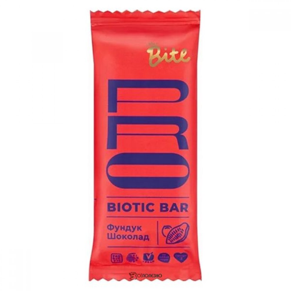 Батончик орехово-фруктовый Фундук-Шоколад с пробиотиком 35 г BITE 122120