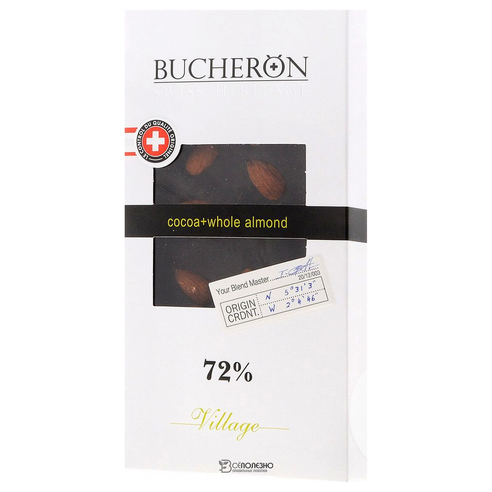 Шоколад горький с цельным миндалем 72% 100 г BUCHERON 160335