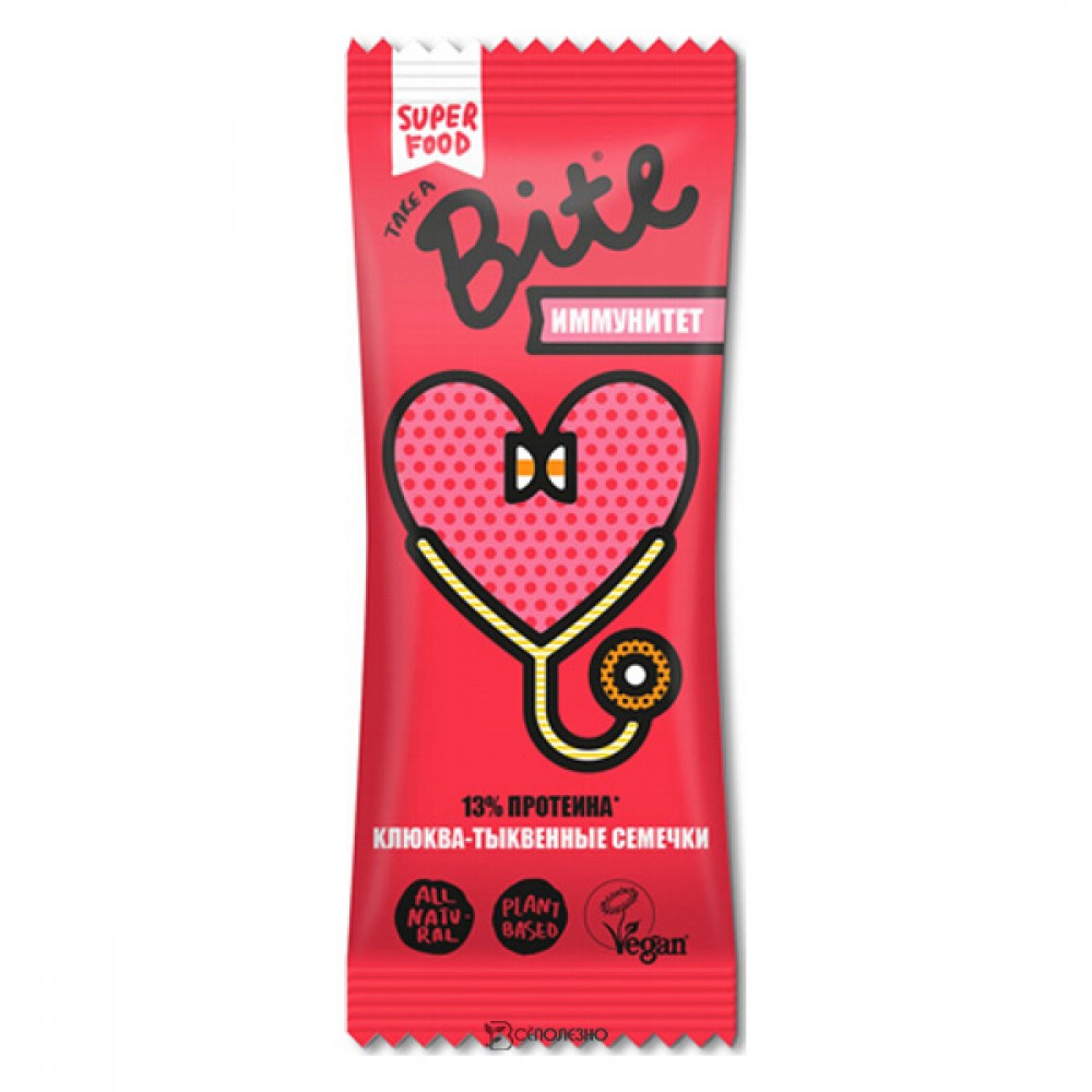 Батончик с протеином Иммунитет клюква-тыквенные семечки Bite 160450