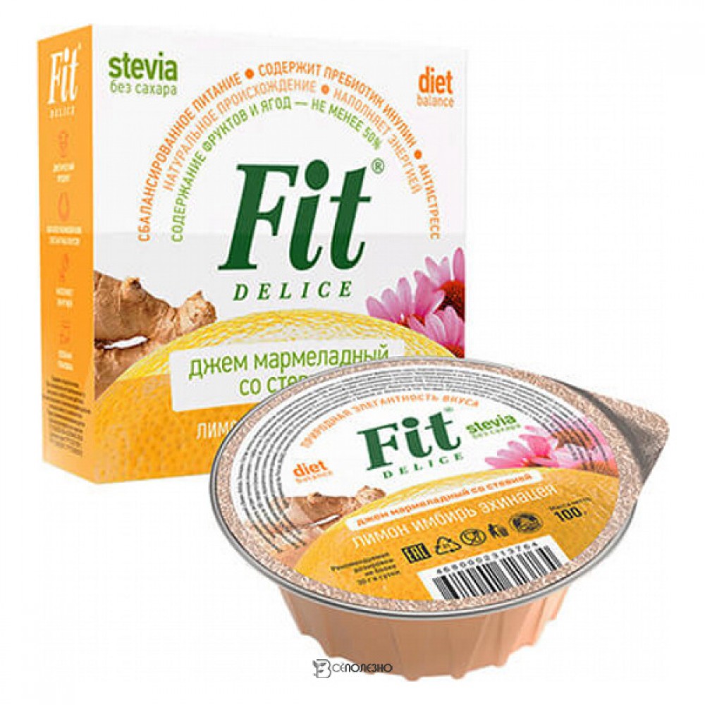 Джем-мармелад со стевией Лимон имбирь эхинацея Fit Parad 100 г 220864