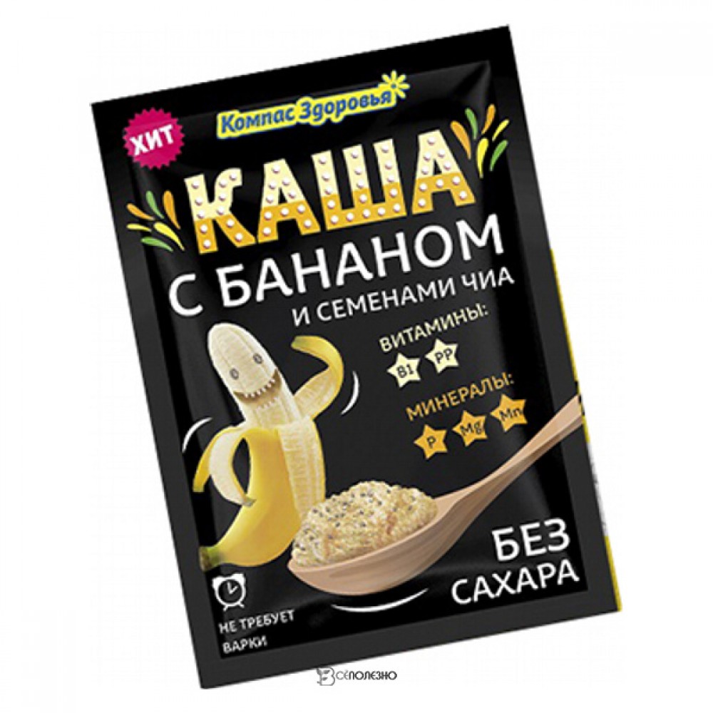 Каша заварная овсяная с бананом и семенами чиа Компас здоровья 30 г 221016
