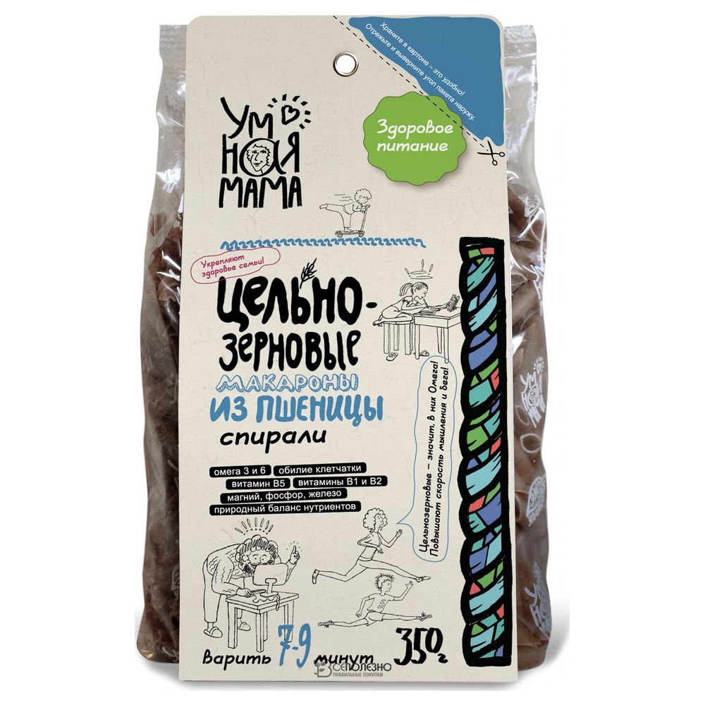 Макароны цельнозерновые пшеничные Спирали Умная мама 350 г 114448