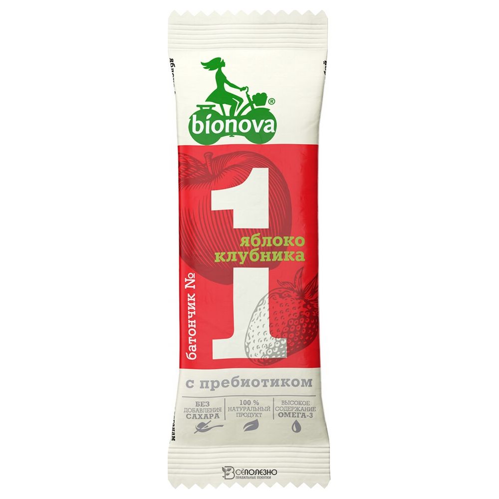 Фруктово-ореховый батончик Bionova Бионова с яблоком и клубникой 35 г  107546