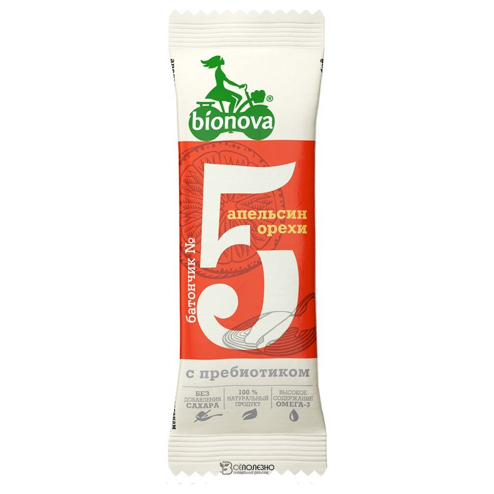 Фруктово-ореховый батончик Bionova №5 Апельсин и Орехи с пребиотиком 108233
