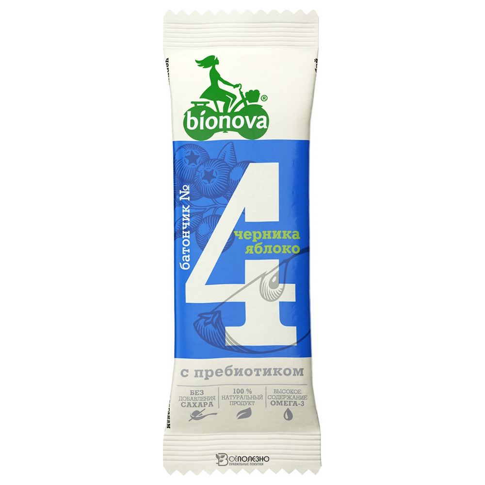 Фруктово-ореховый батончик Bionova №4 Черника и Яблоко с пребиотиком 108240