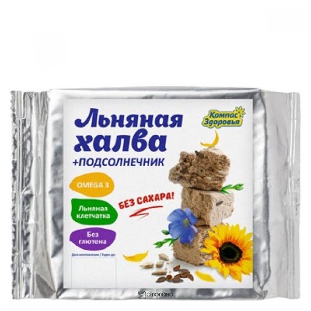 Халва подсолнечно-льняная с семенами коричневого льна на фруктозе 250 г КОМПАС ЗДОРОВЬЯ 1134146