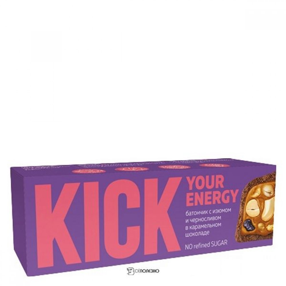 Батончик с изюмом и черносливом в карамельном шоколаде 45 г KICK YOUR ENERGY 188107